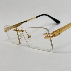 Men Sunglasses Clear Lens Rimless Luxury Retro Shades‎ Gold Metal Hip Hop Lentes